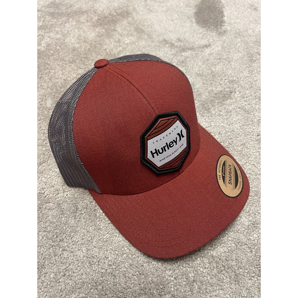 Hurley Trucker Hat Mens Snapback Mesh Cap Maroon Gray Patch Logo NEW